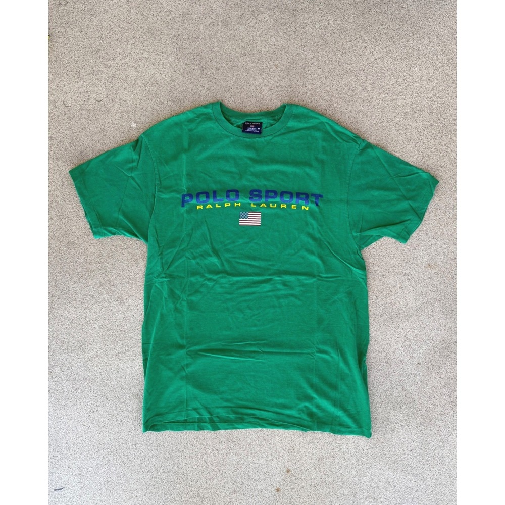 Polo Sport Ralph Lauren Mens Medium T-Shirt - Green Vintage Flag logo Tee
